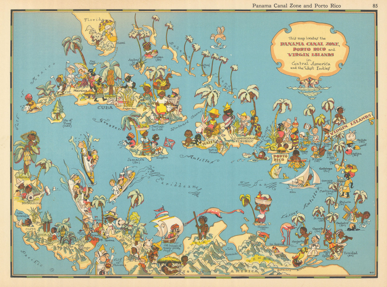 West Indies/Caribbean. Pictorial map by Ruth Taylor White 1935 old vintage